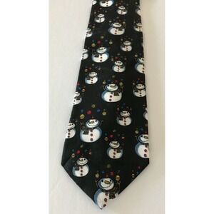 Mens Tie Necktie Snowman Snowmen Holiday Hallmark Specialties Black White Red
